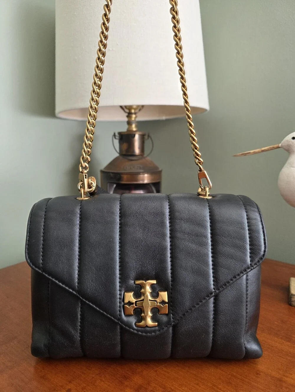 Tory Burch Mini Kira Top Handle Black Napa Leather Quilted Crossbody Bag